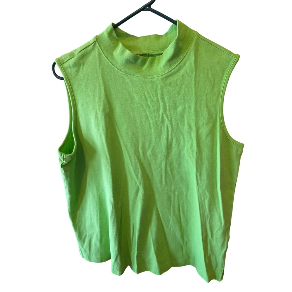 Appleseeds Womens Lime Green Mock Neck Sleeveless‎ 100% Cotton Tank Top Large